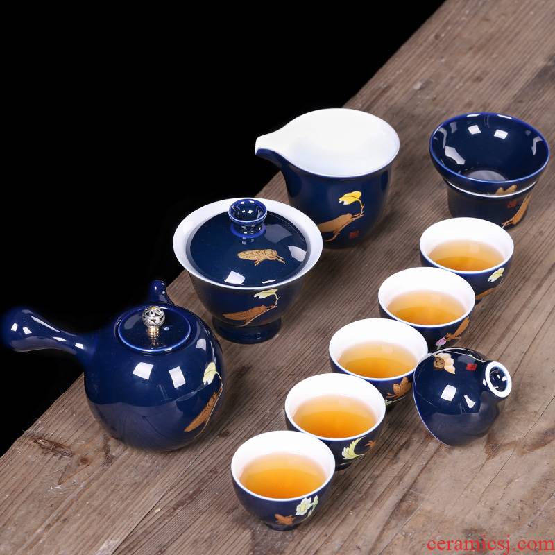Kung fu tea set tea home office of jingdezhen ceramic creative tureen teapot teacup high - end gift box