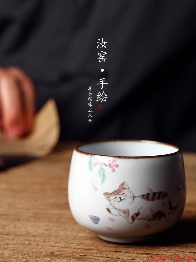 Jingdezhen ceramic sample tea cup master cup single CPU female hand - made teacup from pure manual your up cat tea sets