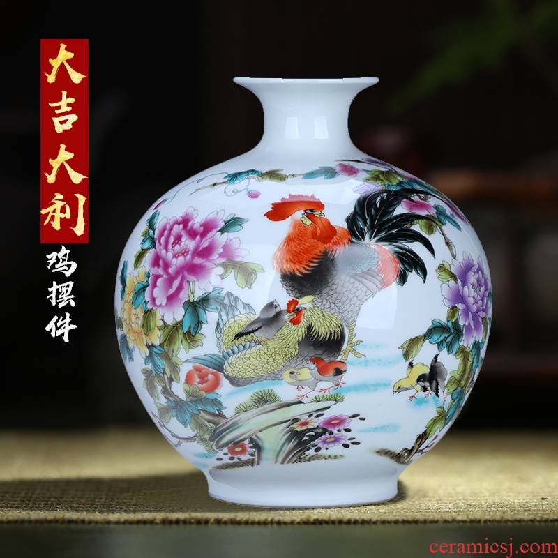 Jingdezhen ceramics vase red rooster furnishing articles pomegranate rich ancient frame decoration small expressions using bottles office crafts