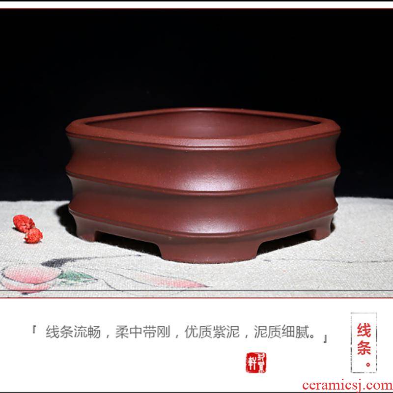 Yixing purple sand flowerpot high - quality goods square corrugated ceramic fleshy calamus potted bonsai big desktop office