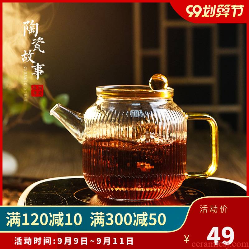 Ceramic story glass teapot high - temperature thickening web celebrity teapot tea separation Japanese flower teapot tea set