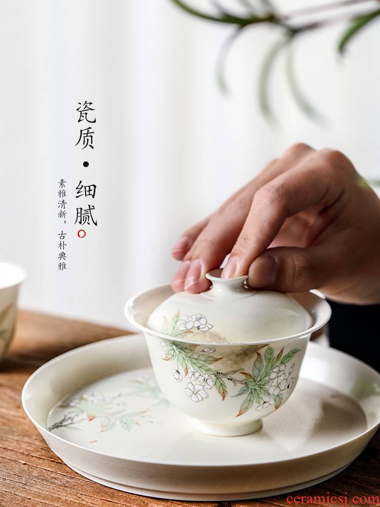 Jingdezhen tea ware kunfu tea tureen tea cup single pure manual variable hot tea bowl hand - made herbal tea