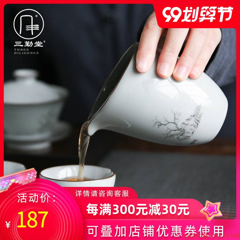 Three frequently hall imitation up jingdezhen fair keller kung fu tea set manually draw pastel points of tea, tea sea S32029