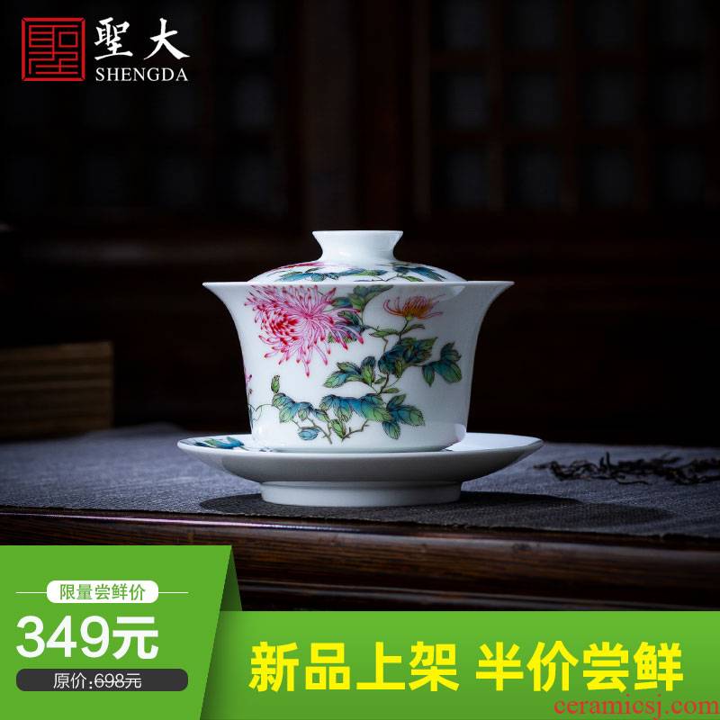 The big three tureen teacup only pure hand - made ceramic famille rose CongJuHua tea bowl jingdezhen all hand tea sets