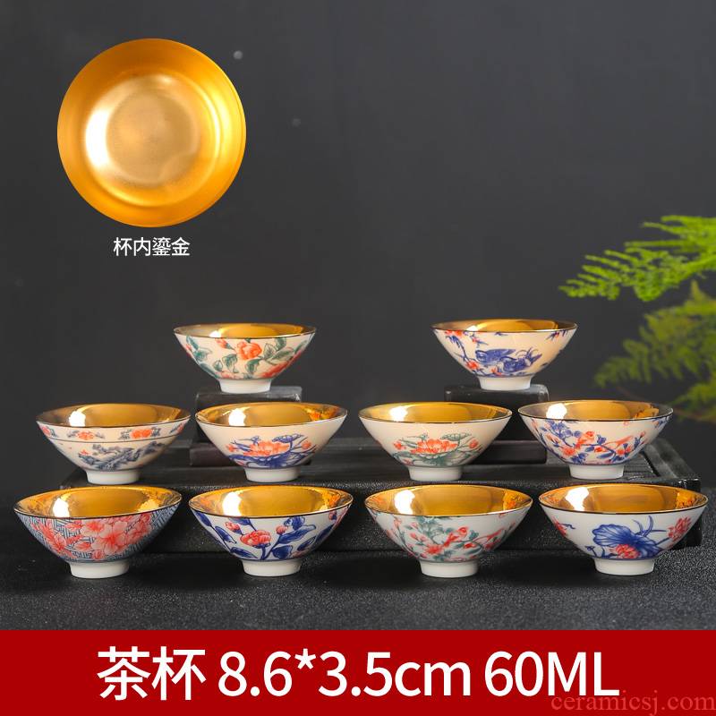Blue and white porcelain fine gold ceramic cups of tea light gold kung fu tea set to build the master cup sample tea cup individual cup single CPU