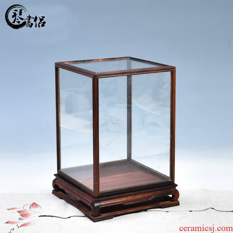 Pianology picking red acid branch treasure cage cover the glass base of real wood of Buddha jade show box dust cover can be customized