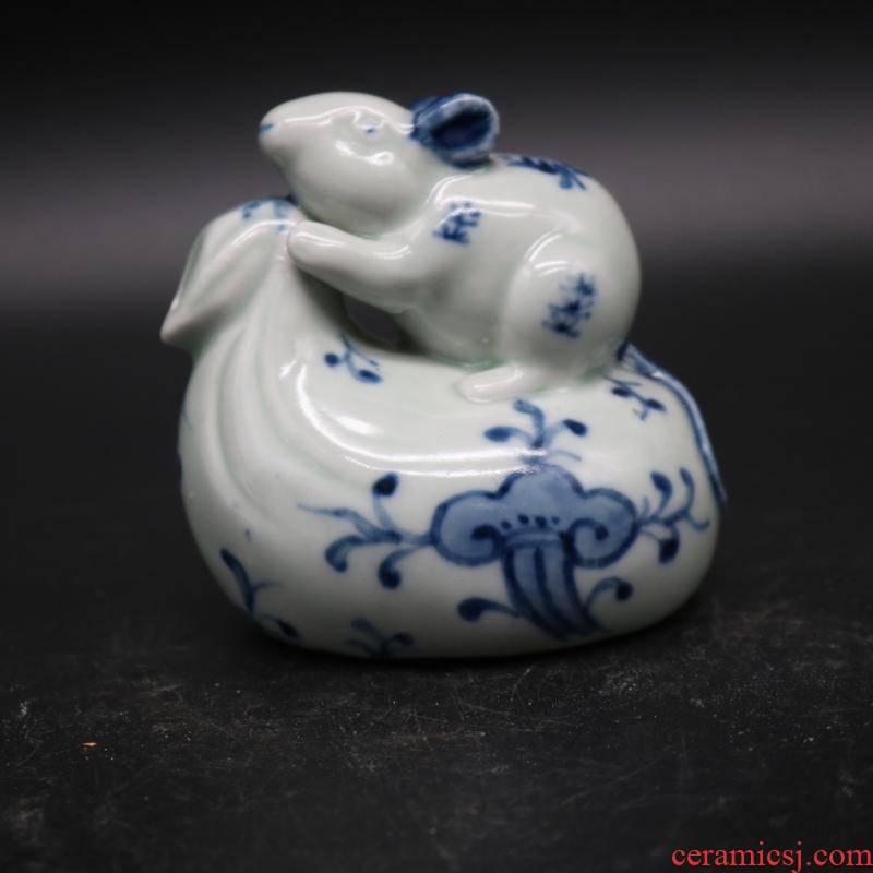 Jingdezhen blue and white YanDi hand - made purse mice water "four supplies ceramics crafts calligraphy ink stone