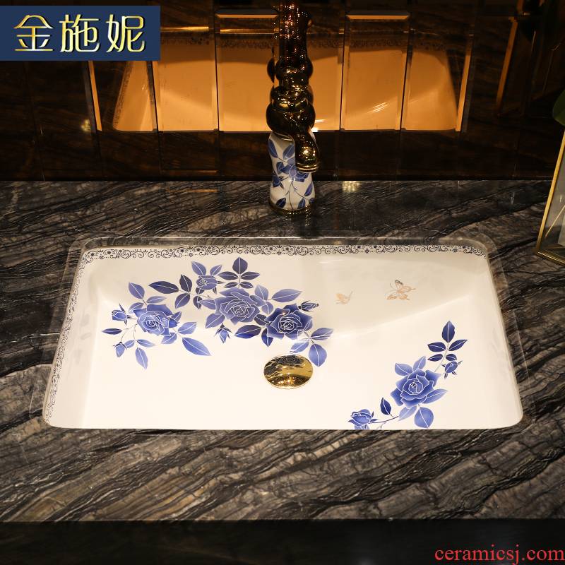 Chinese blue and white roses art ceramic undercounter sink size more embedded household laundry pool terrace