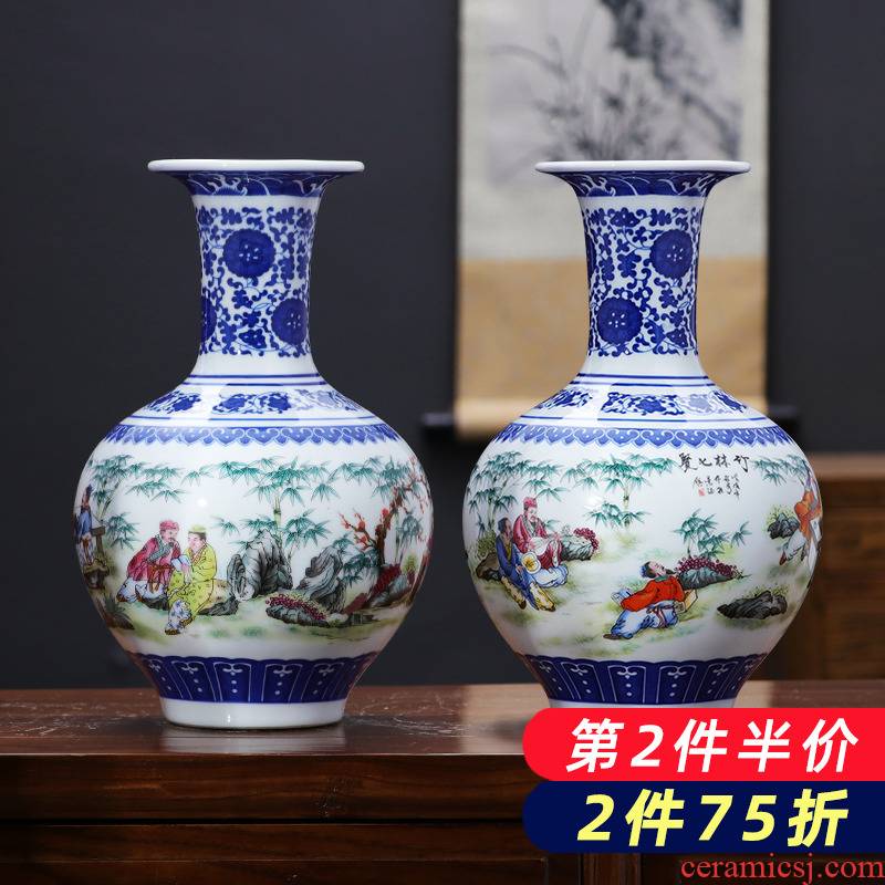 Jingdezhen porcelain ceramic blue and white porcelain vase furnishing articles sitting room of rich ancient frame wine flower arrangement of Chinese style household ornaments