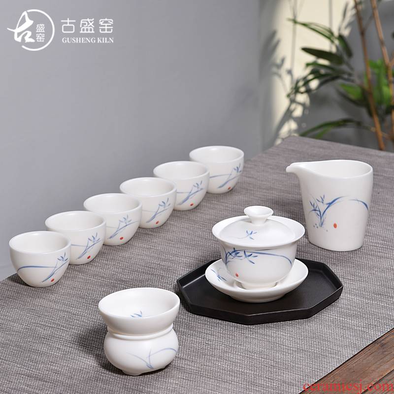 Ancient sheng up new six tureen jingdezhen blue and white porcelain white porcelain hand - made orchid suits for Chinese style household ceramics