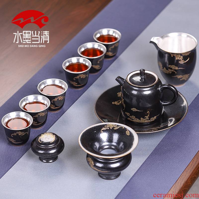 Tasted silver gilding kung fu tea set gift boxes silver restoring ancient ways of Chinese style household ceramics cup high - end office to receive a visitor