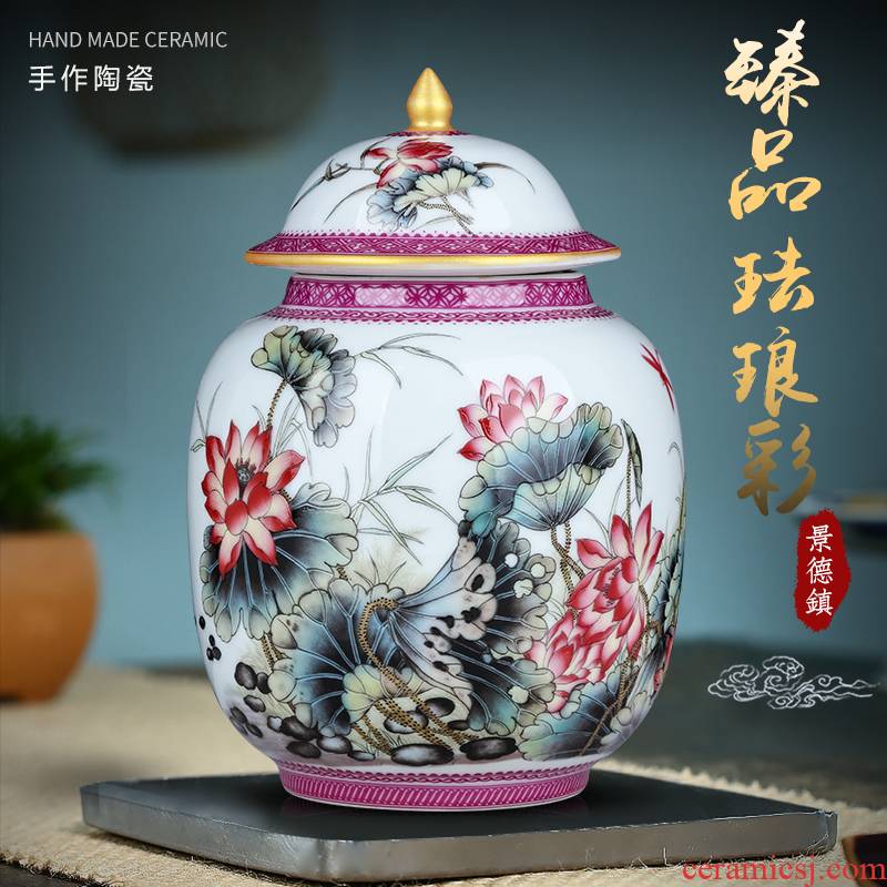 Jingdezhen ceramic tea pot archaize colored enamel snacks can wake pu 'er tea cake trumpet furnishing articles storage tank