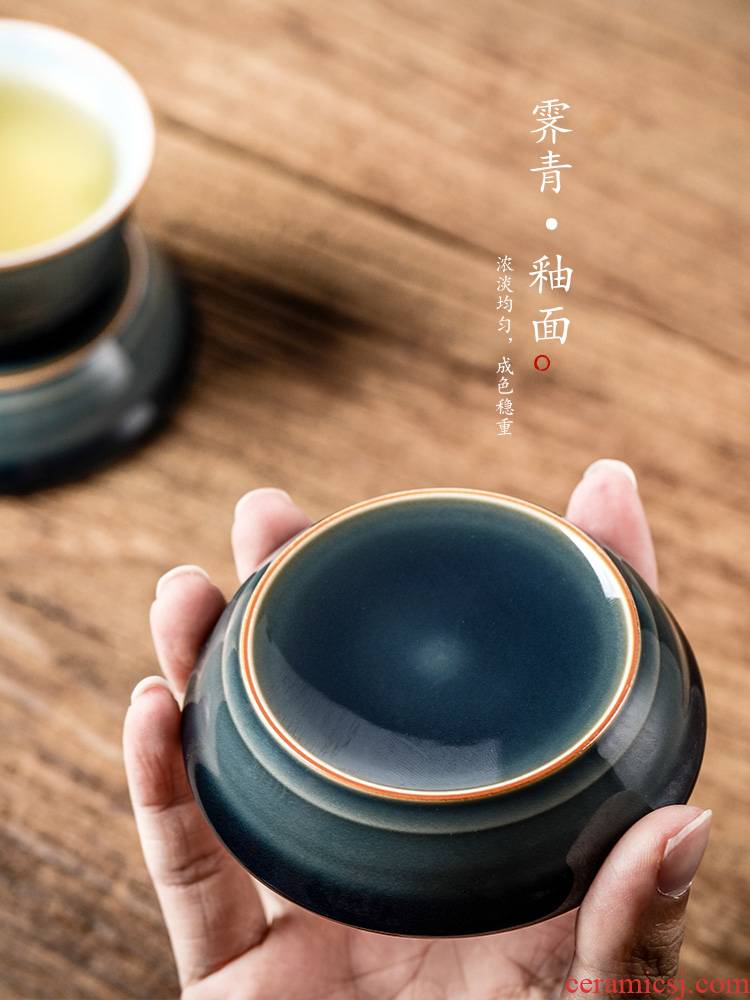 Jingdezhen cover rear lid ji green glaze ceramic cup mat pure manual saucer fittings of Japanese tea taking kung fu tea set