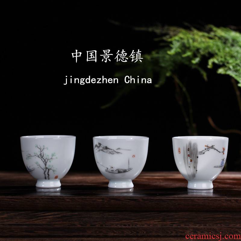 Jingdezhen contracted fine single small cup cup cup kung fu masters cup white porcelain manual hand - made a set of tea service