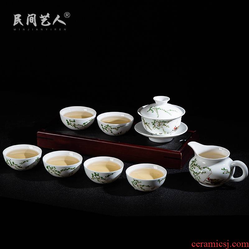 Jingdezhen ceramic hand - made kung fu tea set of household famille rose tea set tea table tea taking