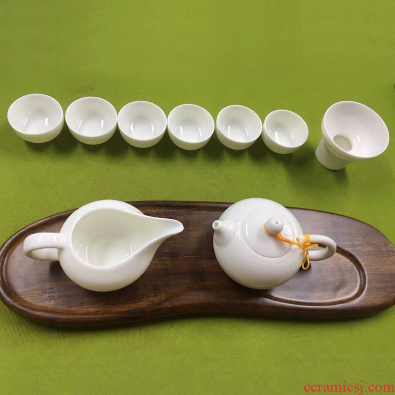 Studio price premium suet jade kung fu tea set gift suit household ceramic tea cup lid to use combination