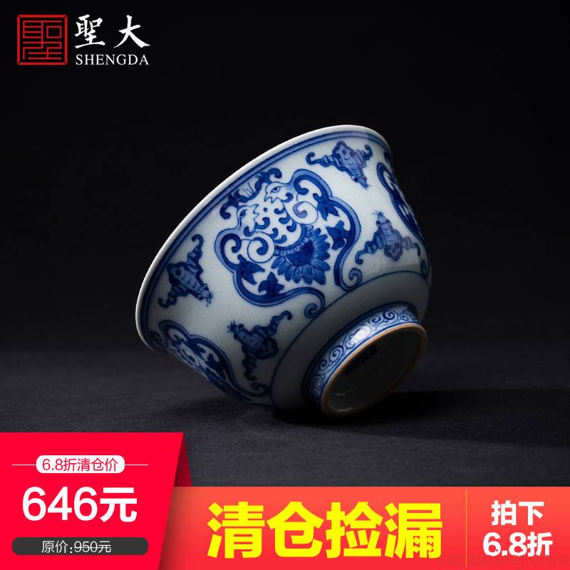 Santa teacups hand - made ceramic kungfu jingdezhen blue and white real talent phoenix blessing maintain master cup sample tea cup tea sets