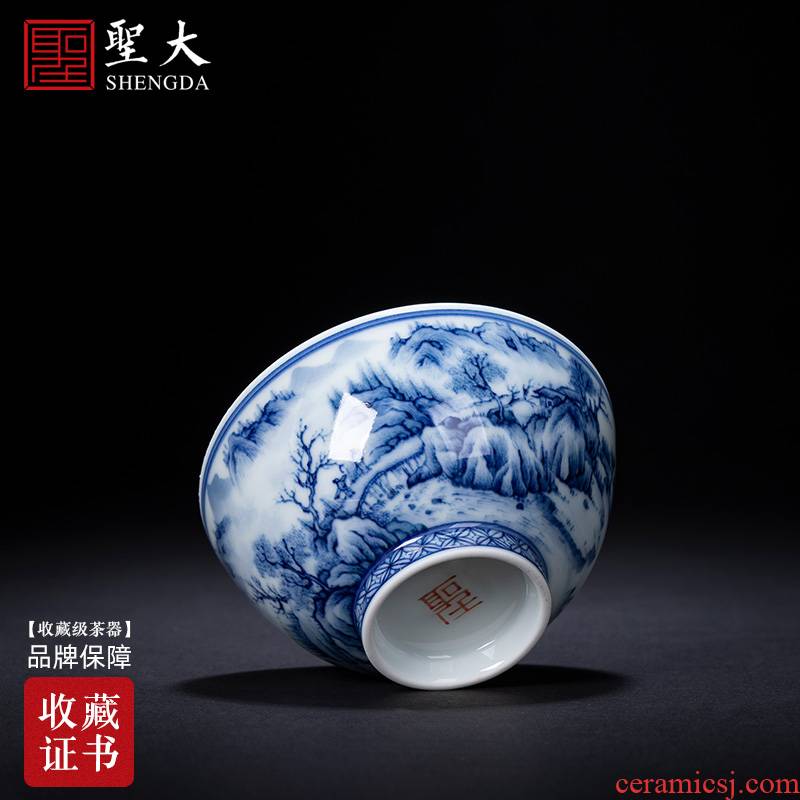 St big blue and white landscape within the creek in the teacups hand - made ceramic kung fu poetry masters cup sample tea cup of jingdezhen tea service