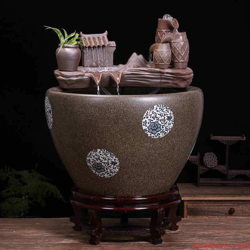 Jingdezhen ceramic goldfish bowl sitting room balcony office furnishing articles fish tank to decorate the yard cylinder water basin