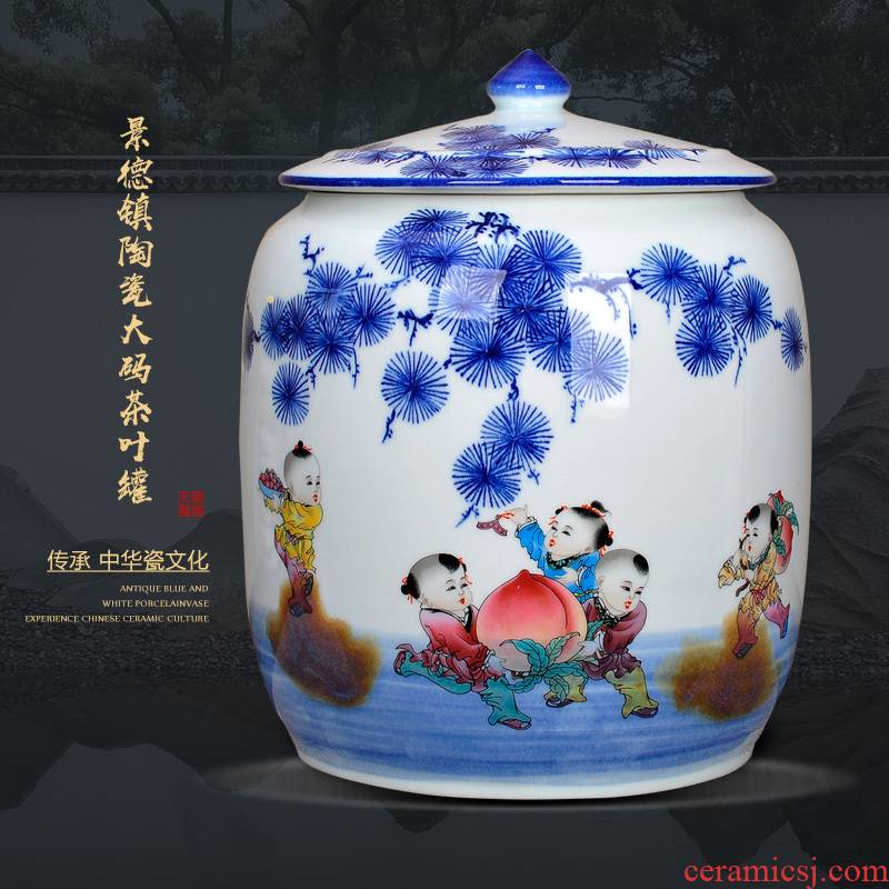 Jingdezhen porcelain ceramic POTS large pu 'er tea pot seal tea tea urn wake tea bucket, moistureproof restoring ancient ways