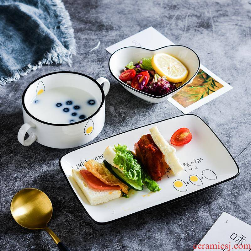 The kitchen tableware suit creative couples ceramic bowl of a food web celebrity breakfast Japanese confined domestic children 's dishes