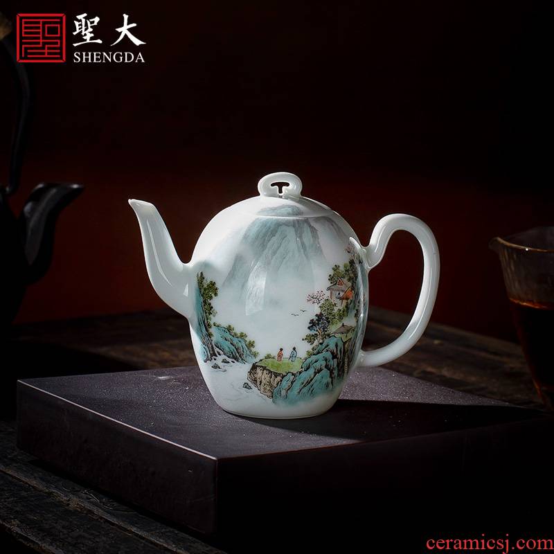 Holy big teapot hand - made ceramic kung fu new color landscape beauty shoulder teapot single pot full manual of jingdezhen tea service