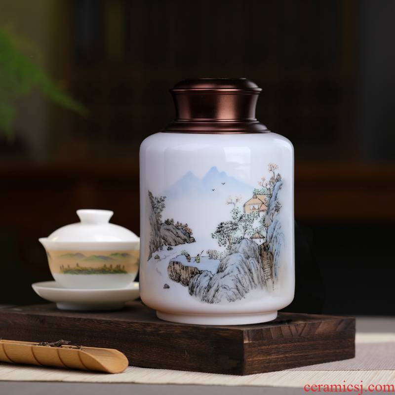 Jingdezhen caddy fixings small ceramic POTS sealed moisture - proof puer tea pot waking half jins of household storage POTS