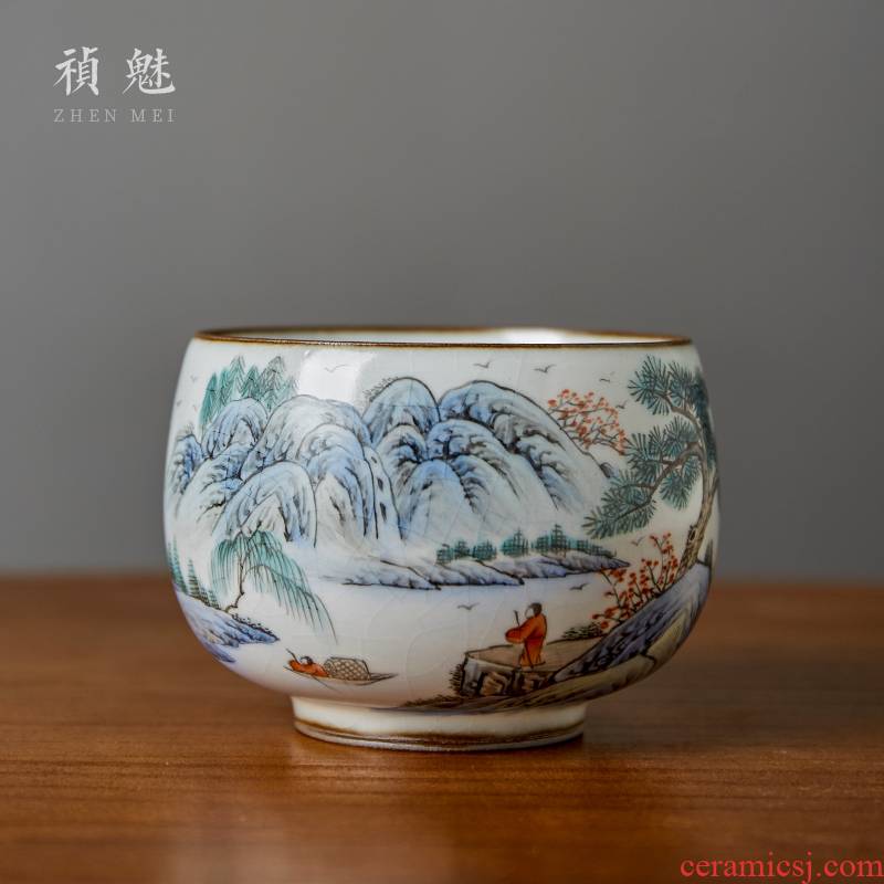 Shot incarnate your up hand - made scenery of jingdezhen ceramic kung fu tea set sample tea cup master cup slicing can be a single CPU