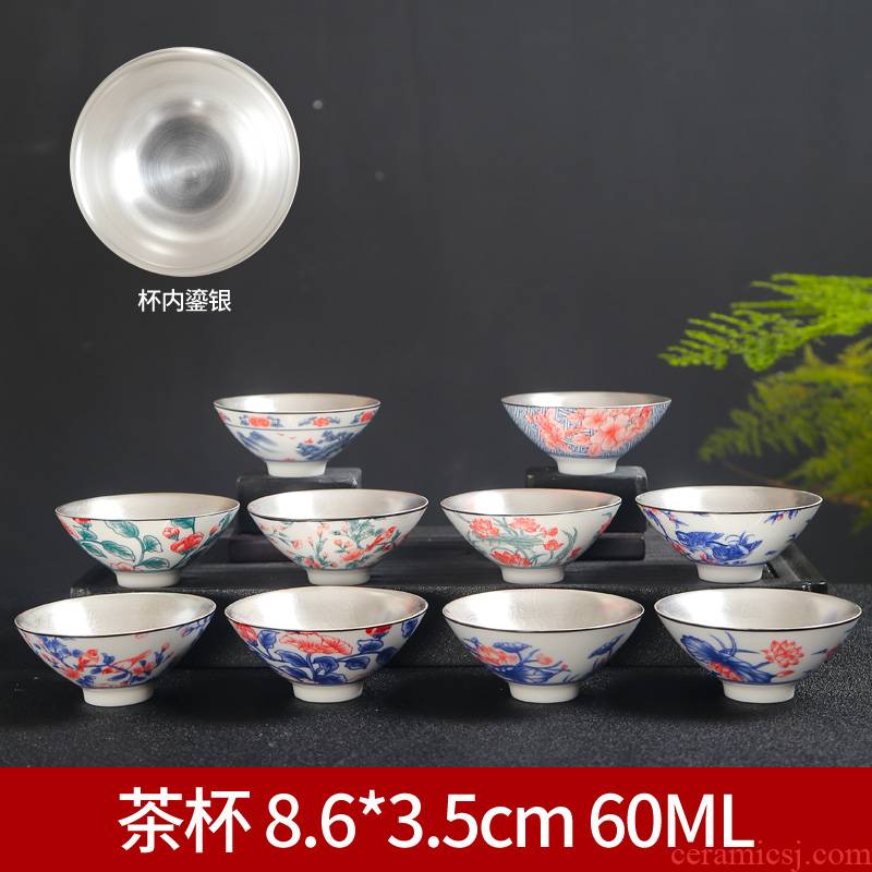 Blue and white 999 sterling silver hand - made ceramic coppering. As silver cup kung fu sample tea cup bowl silver cup single cup tea master
