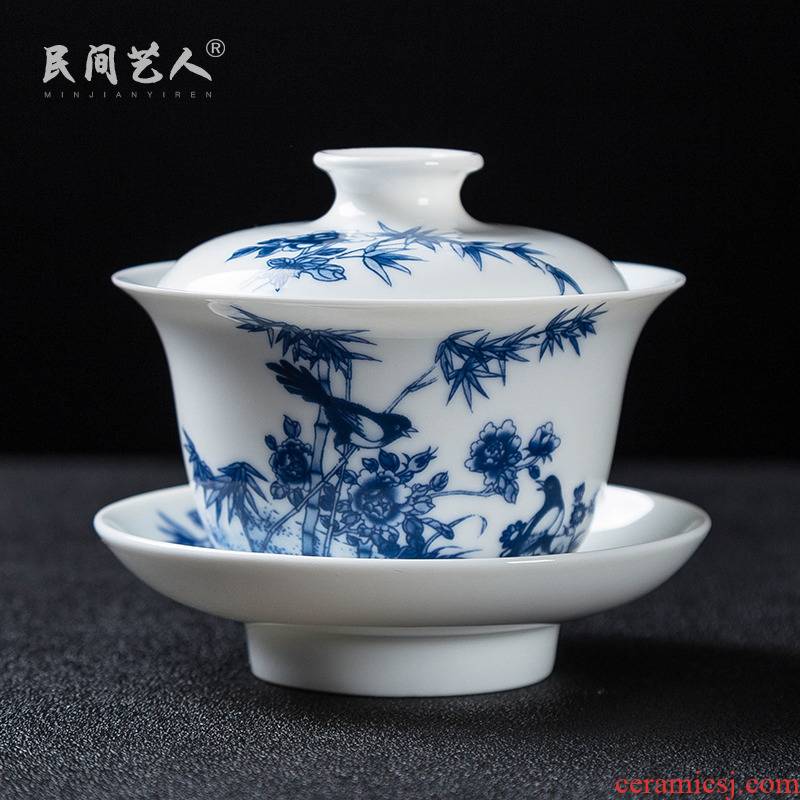 Jingdezhen ceramic glair tureen tea bowl of blue and white porcelain only three bowl to bowl kung fu tea tea