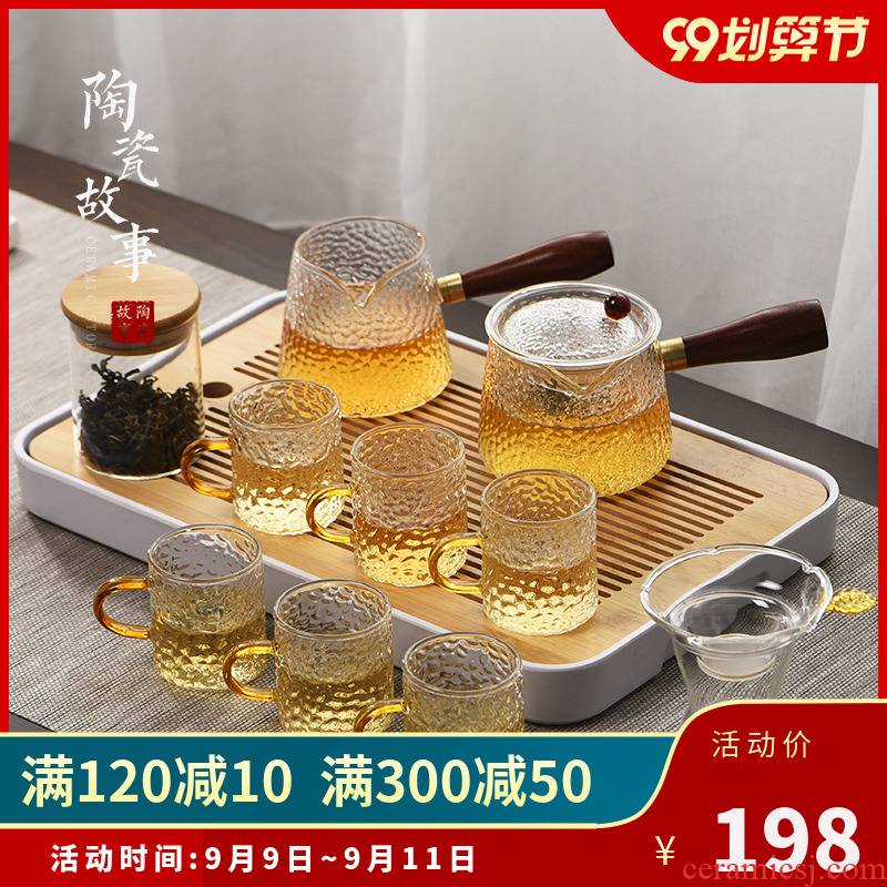 Ceramic story glass tea set household small side of the sitting room put the teapot tea tray of a complete set of tea cups kung fu tea set