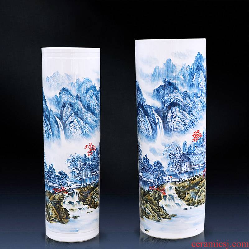 Jingdezhen ceramics hand - made large blue and white porcelain vase straight sitting room ground hotel furnishing articles ornament