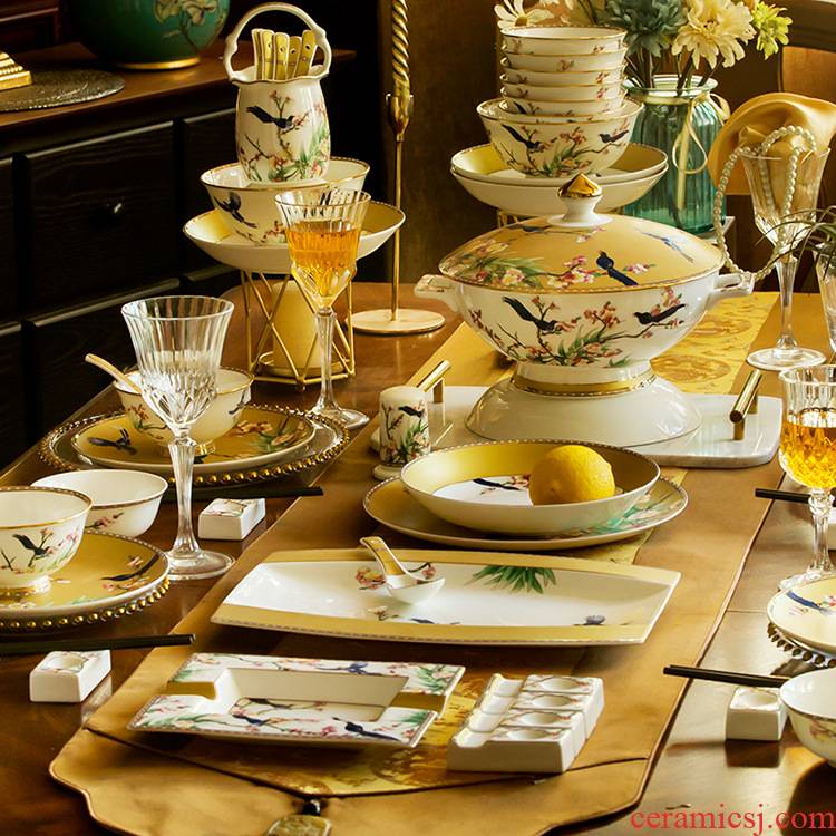 European dishes suit household jingdezhen ceramics tableware light key-2 luxury Chinese key-2 luxury up phnom penh bowls of ipads plate