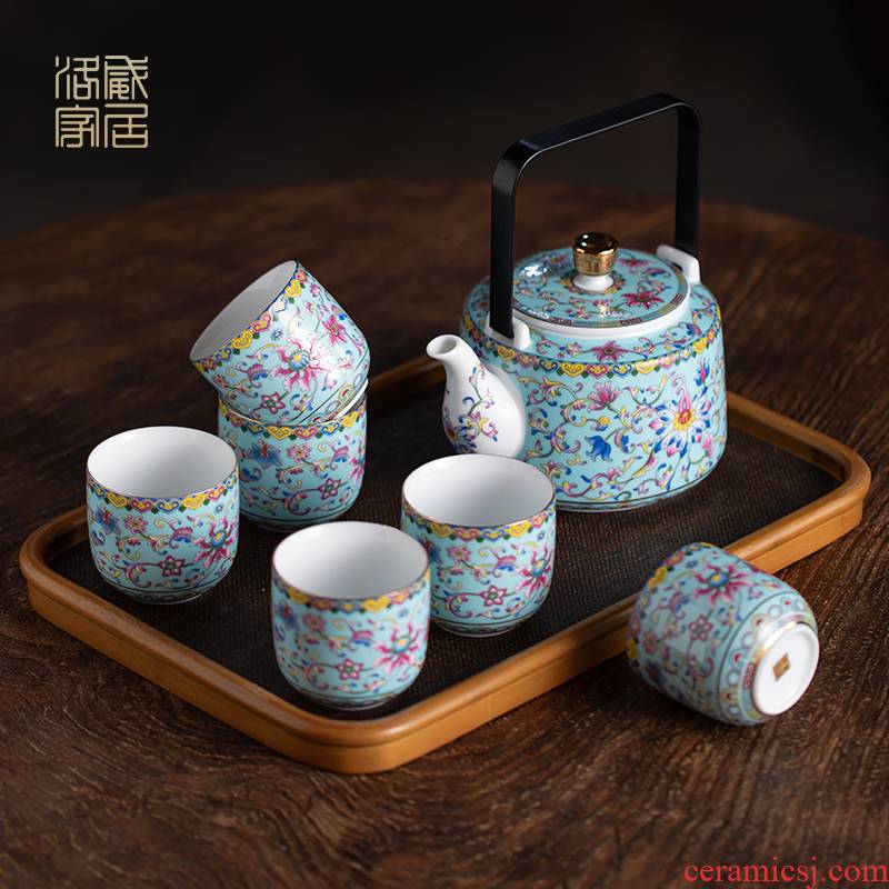 Tea set home sitting room colored enamel teapot jingdezhen ceramic teapot teacup high end of a complete set of Tea service