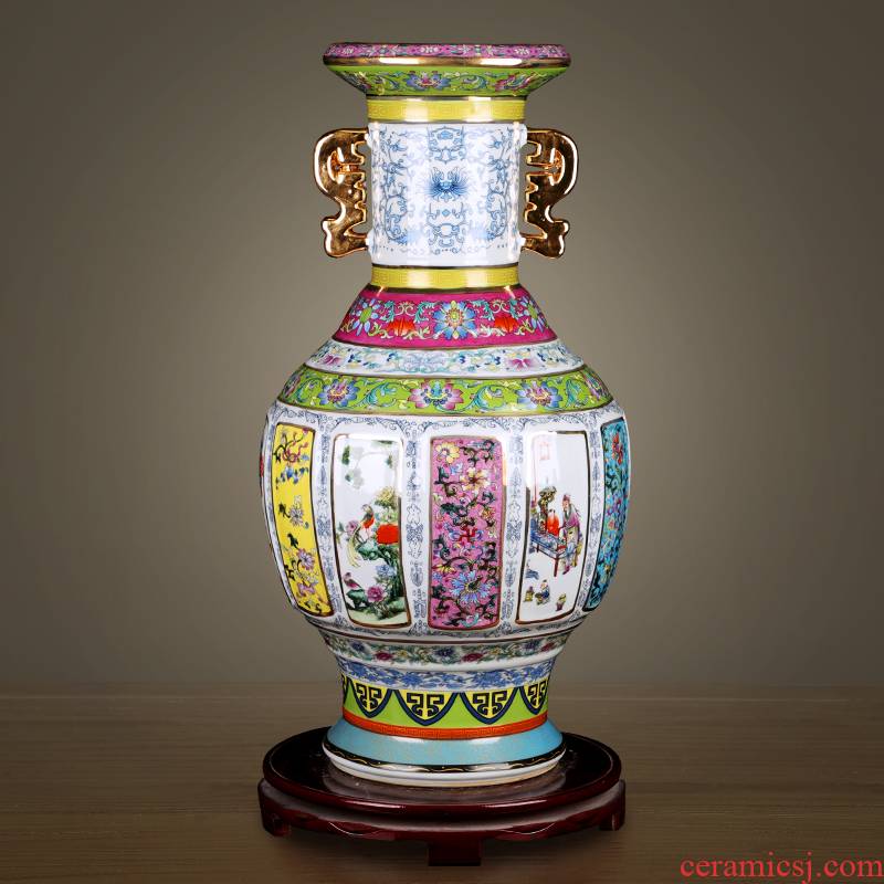 Colored enamel porcelain vase classical jingdezhen qianlong copy antique home sitting room adornment study furnishing articles