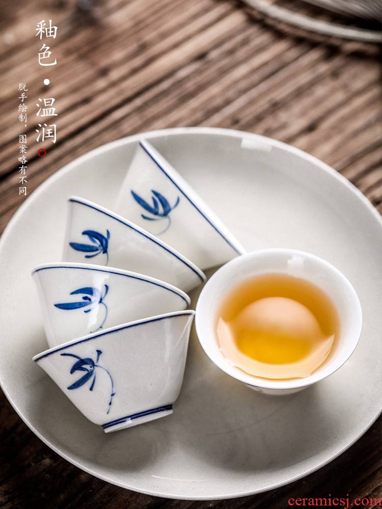 Pure manual master cup single cup in true up jingdezhen blue and white orchid hand sample tea cup single female kung fu tea cups