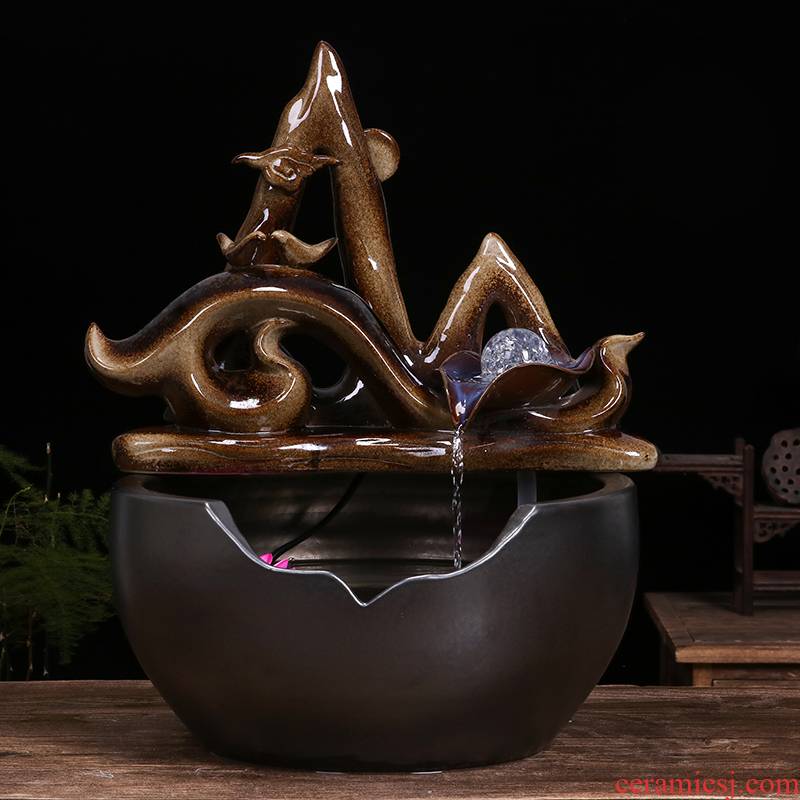 Art spirit of jingdezhen ceramic aquarium water fountain household little golden aquarium fish bowl sitting room humidifying decorative landscape