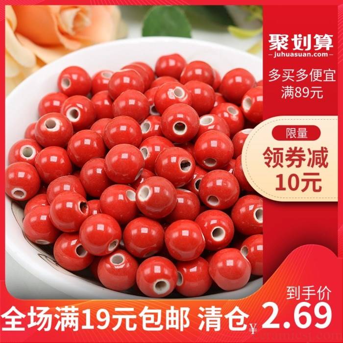 Steel smooth big red Chinese porcelain beads round red ceramic beads round bead son diy bracelet necklace beads
