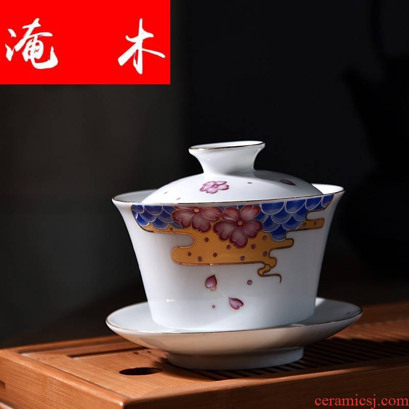Submerged wood jingdezhen hand - made only three tureen pure manual white porcelain ceramic tea cups hot famille rose tea set