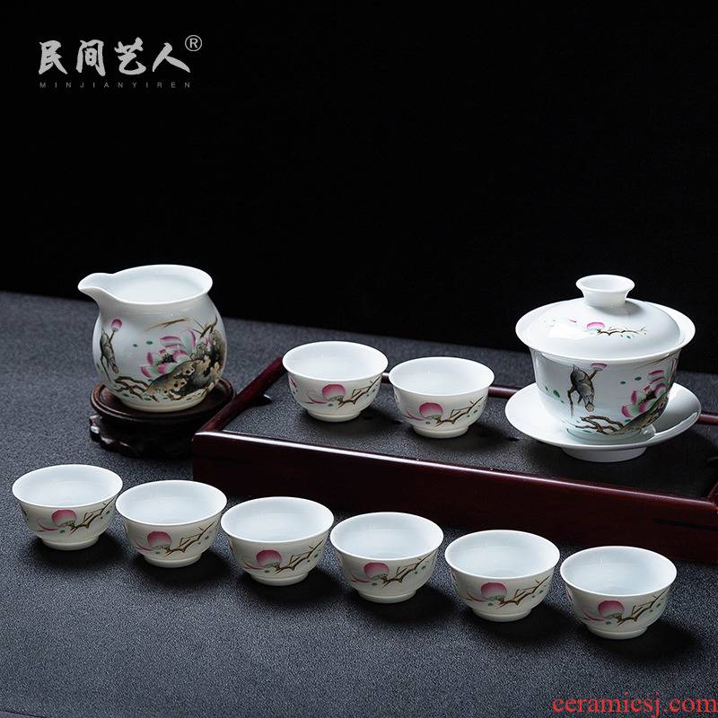Jingdezhen tea of a complete set of suit household contracted tureen cups office modern kung fu tea set of groups of six