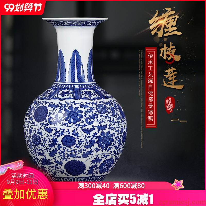 Large antique Chinese blue and white porcelain vase home sitting room ark of jingdezhen ceramics flower adornment furnishing articles