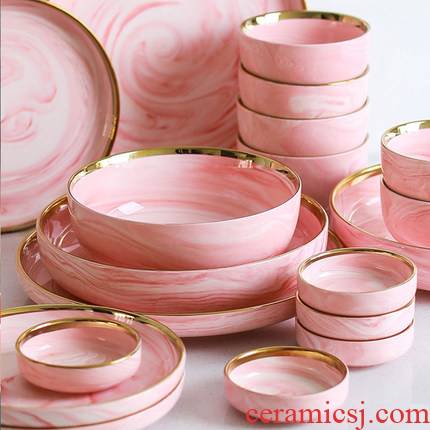 Pink marble Nordic up phnom penh ceramic tableware suit west rice bowls shallow soup plate small dishes of cold dishes