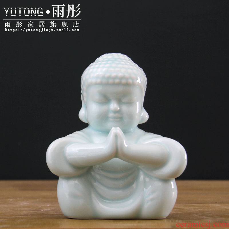 Jingdezhen Chinese manual shadow celadon of Buddha decoration ceramics furnishing articles [making porcelain decoration hand] praise f express little Buddha