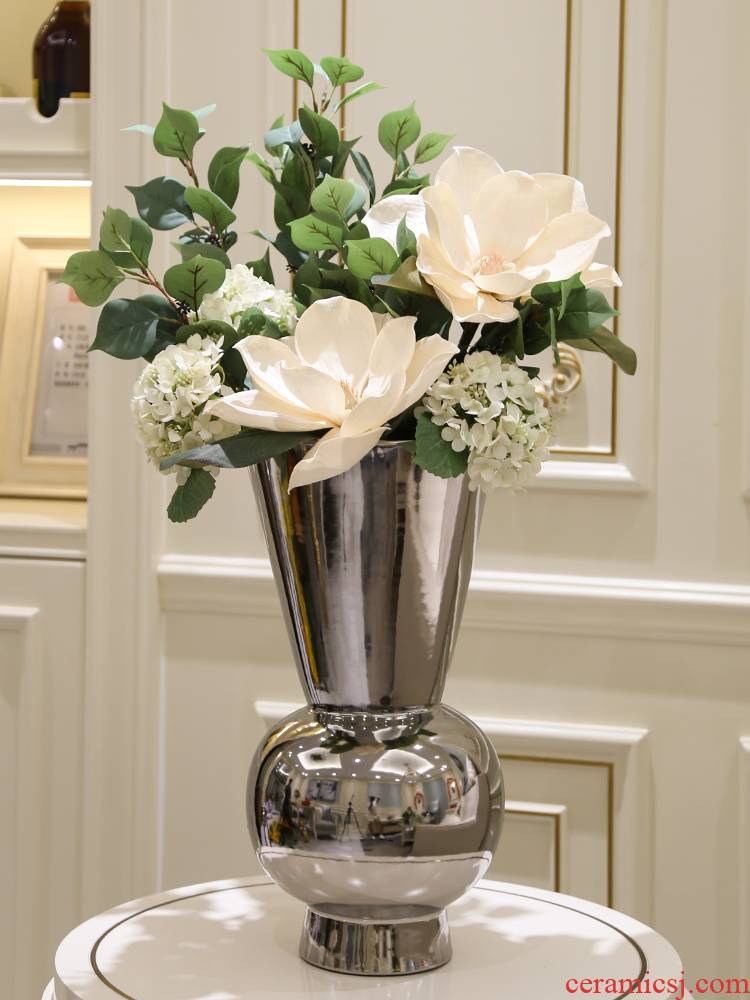 I and contracted light key-2 luxury electroplating silver flower implement the ceramic vase furnishing articles example room floor porch soft decoration