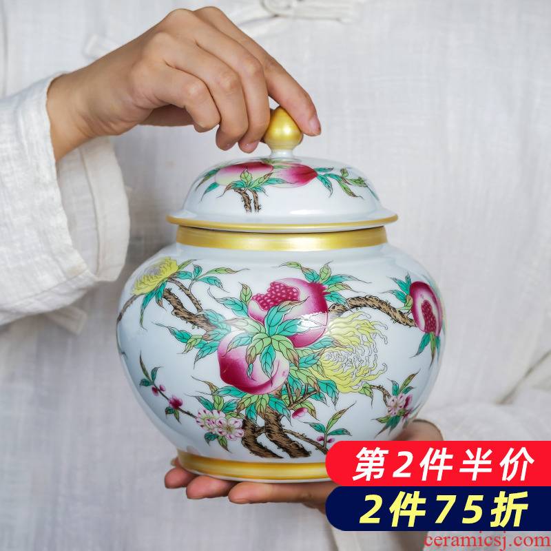 Jingdezhen ceramics small caddy fixings see colour enamel loose tea storage tanks with cover half jins to wake tea pot