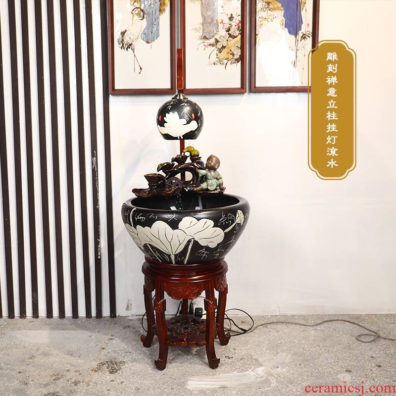 Oversized with lamp jingdezhen ceramic aquarium fish basin to circulating water turtle cylinder goldfish bowl lotus
