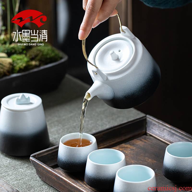 Japanese coarse pottery girder pot a pot of four cups of restoring ancient ways household kung fu tea set ceramic teapot teacup gift boxes