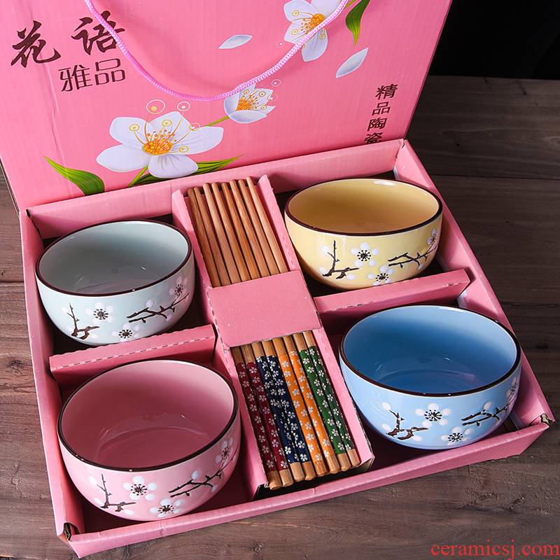 Japanese chopsticks sets of blue and white porcelain bowls wholesale bowl outfit box custom gift ceramic bowl bowl set tableware