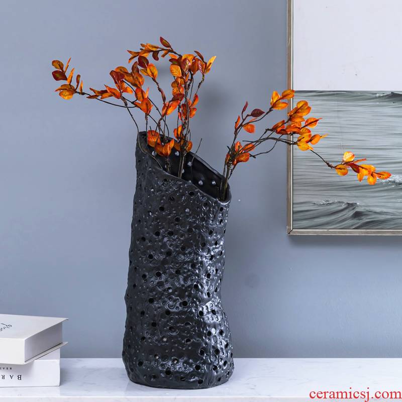 Aquamarine ceramic vase modern minimalist living room dry flower flower arranging flower implement Chinese style table surface home furnishing articles of art