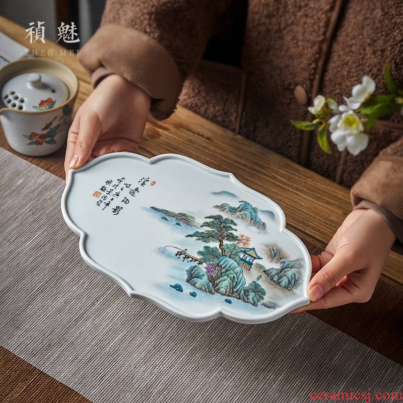 Shot incarnate all hand the jingdezhen ceramic landscape tea tray was kung fu tea accessories hand - made POTS dry tea table